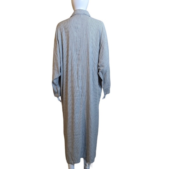 Gray & White Striped Collared Button Down Oversized Maxi Dress Size S - Picture 2 of 7